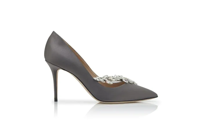 Women Nadira Manolo Blahnik NADIRA Grey Satin Jewel Buckle Pumps Women Nadira Manolo Blahnik NADIRA Grey Satin Jewel Buckle Pumps