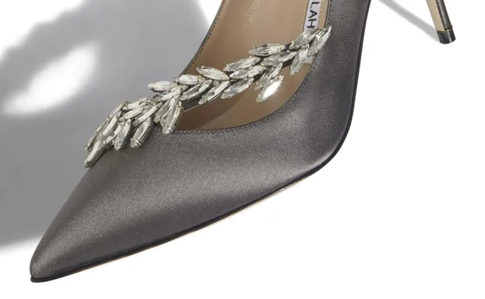 Women Nadira Manolo Blahnik NADIRA Grey Satin Jewel Buckle Pumps Women Nadira Manolo Blahnik NADIRA Grey Satin Jewel Buckle Pumps