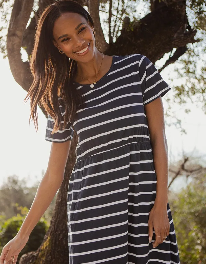 Women Navy Stripe Jersey Smock Dress With Pockets Navy Threadbare Dresses Women Navy Stripe Jersey Smock Dress With Pockets Navy Threadbare Dresses