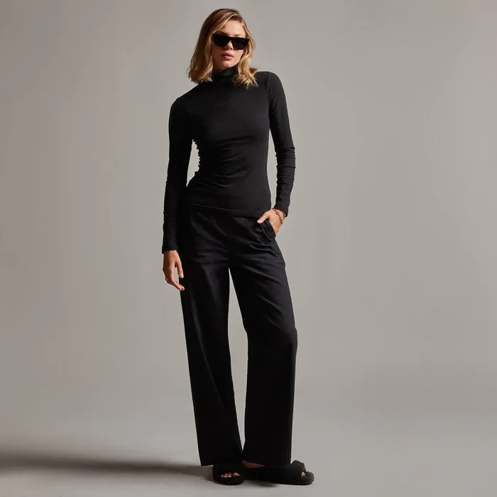 Women Novelty Tops James Perse Stretch Lotus Turtleneck Black