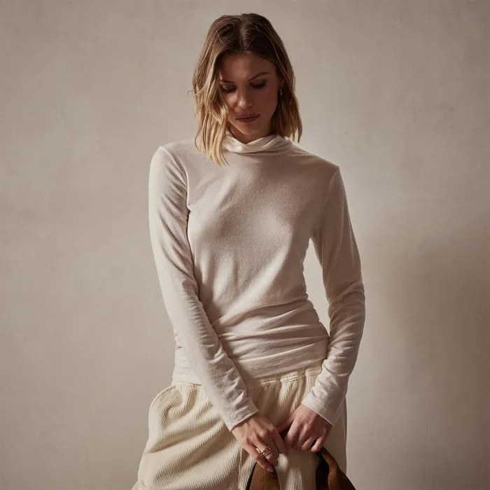 Women Novelty Tops James Perse Tencel Cashmere Turtleneck Canvas