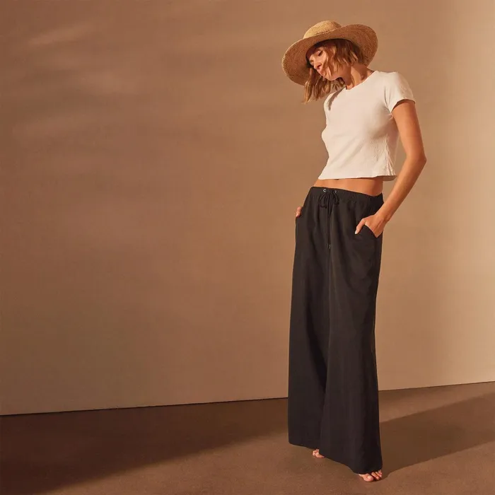 Women PantsDenim James Perse Lightweight Matte Satin Wide Leg Pant Black