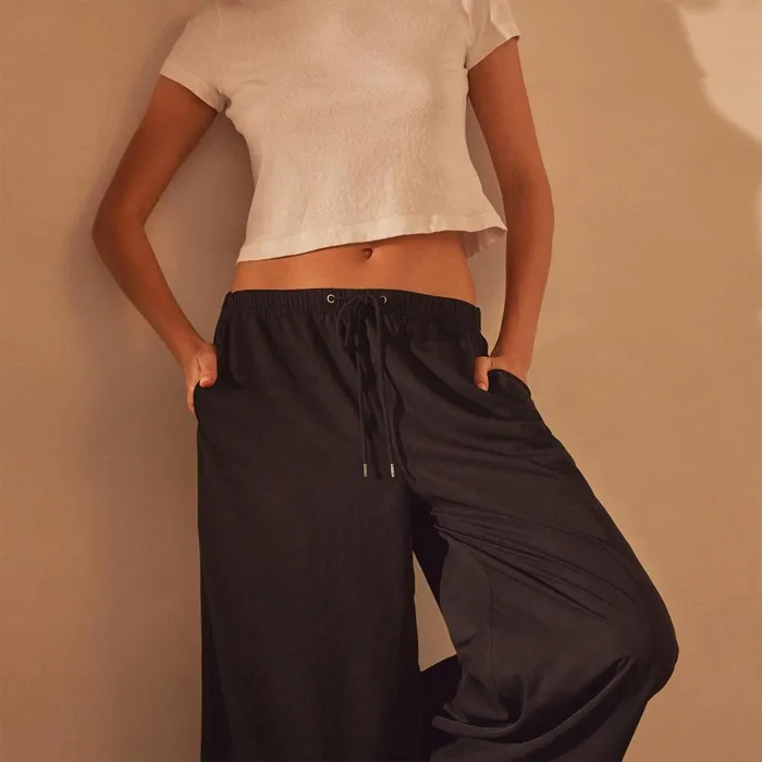 Women PantsDenim James Perse Lightweight Matte Satin Wide Leg Pant Black