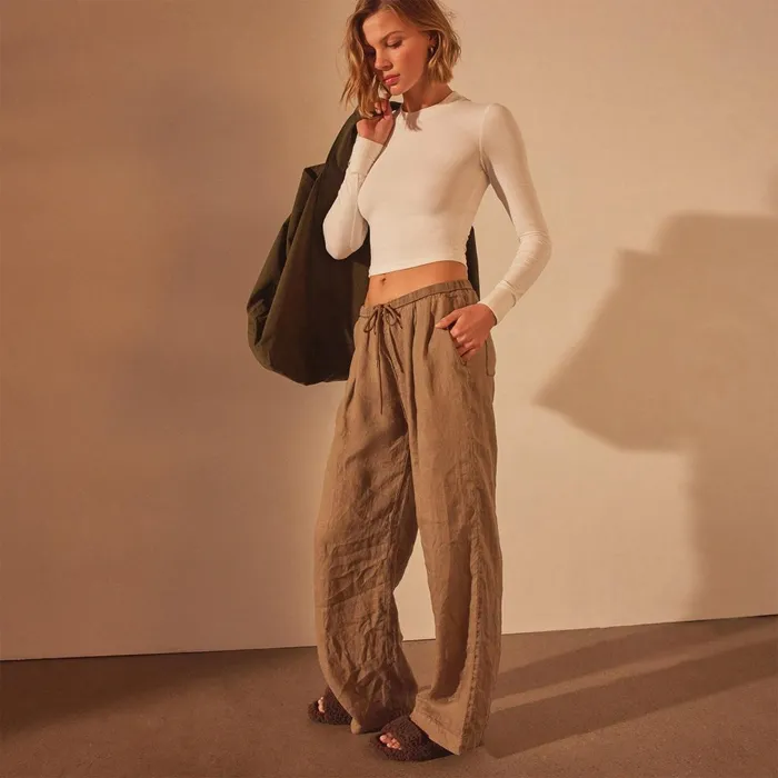 Women PantsDenim James Perse Wide Leg Relaxed Linen Pant Cashew Pigment