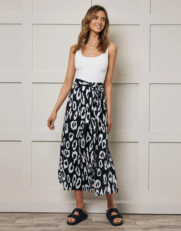 Women Petite Black and White Animal Print Wrap Midi Skirt Black Threadbare Skirts Women Petite Black and White Animal Print Wrap Midi Skirt Black Threadbare Skirts