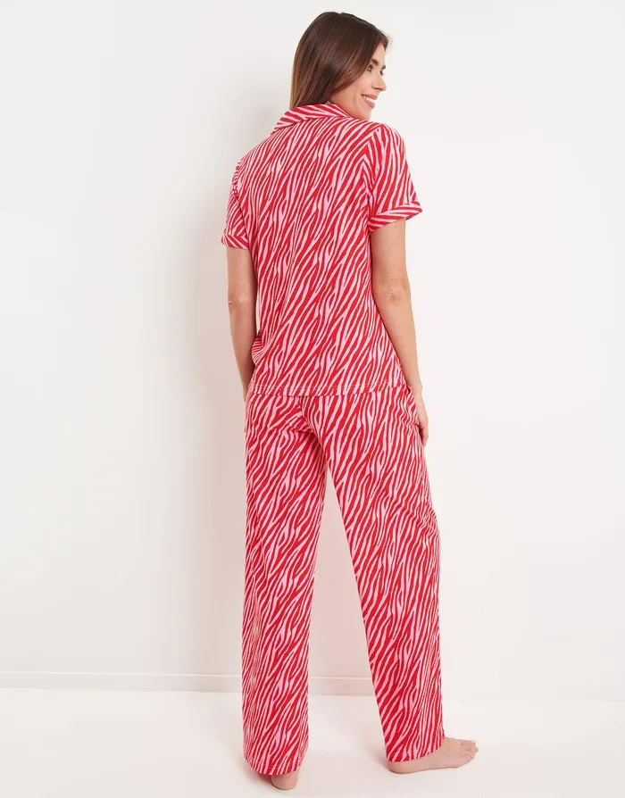 Women Pink and Red Tiger Print Pyjamas 2Piece Set Pink Threadbare Loungewear Women Pink and Red Tiger Print Pyjamas 2Piece Set Pink Threadbare Loungewear