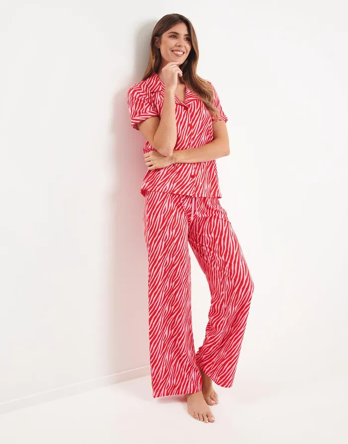 Women Pink and Red Tiger Print Pyjamas 2Piece Set Pink Threadbare Loungewear Women Pink and Red Tiger Print Pyjamas 2Piece Set Pink Threadbare Loungewear