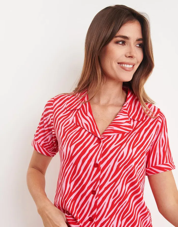 Women Pink and Red Tiger Print Pyjamas 2Piece Set Pink Threadbare Loungewear Women Pink and Red Tiger Print Pyjamas 2Piece Set Pink Threadbare Loungewear
