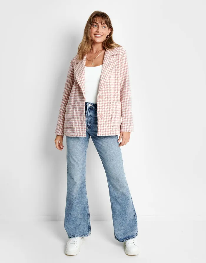 Women Pink Dogtooth Blazer Pink Threadbare Blazers