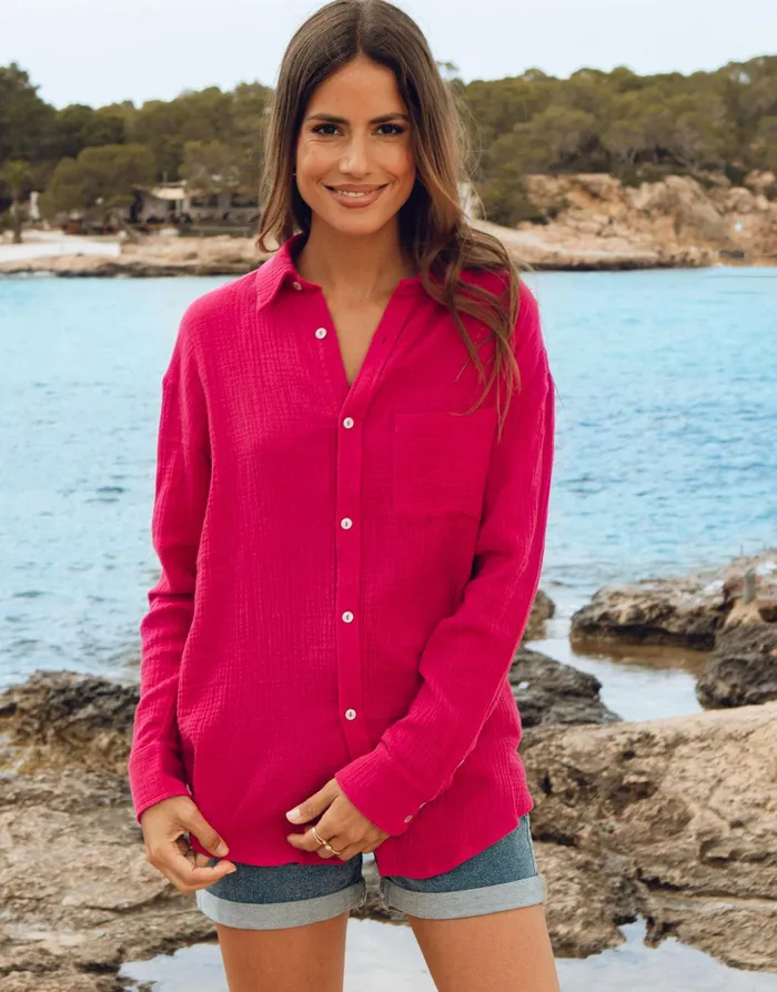 Women Pink Long Sleeve Cotton Crinkle Shirt Pink Threadbare Blouses and Shirts Women Pink Long Sleeve Cotton Crinkle Shirt Pink Threadbare Blouses and Shirts