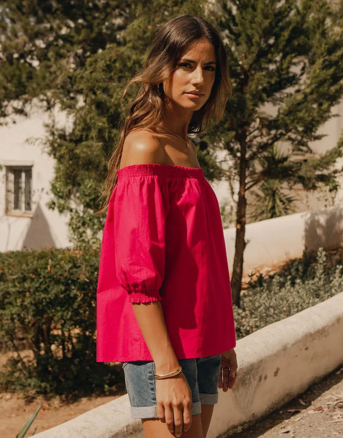 Women Pink Off The Shoulder Bardot Puff Sleeve Top Pink Threadbare Blouses and Shirts Women Pink Off The Shoulder Bardot Puff Sleeve Top Pink Threadbare Blouses and Shirts