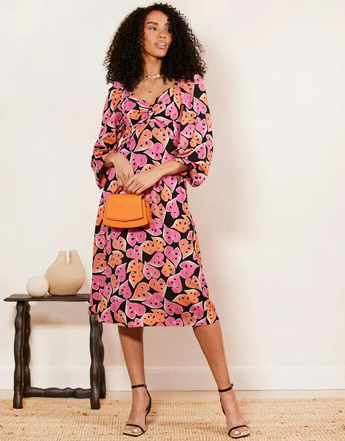 Women Pink Printed Milkmaid Dress Pink Threadbare Dresses
