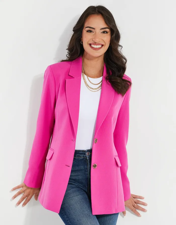 Women Pink Single Breasted Relaxed Fit Blazer Pink Threadbare Blazers