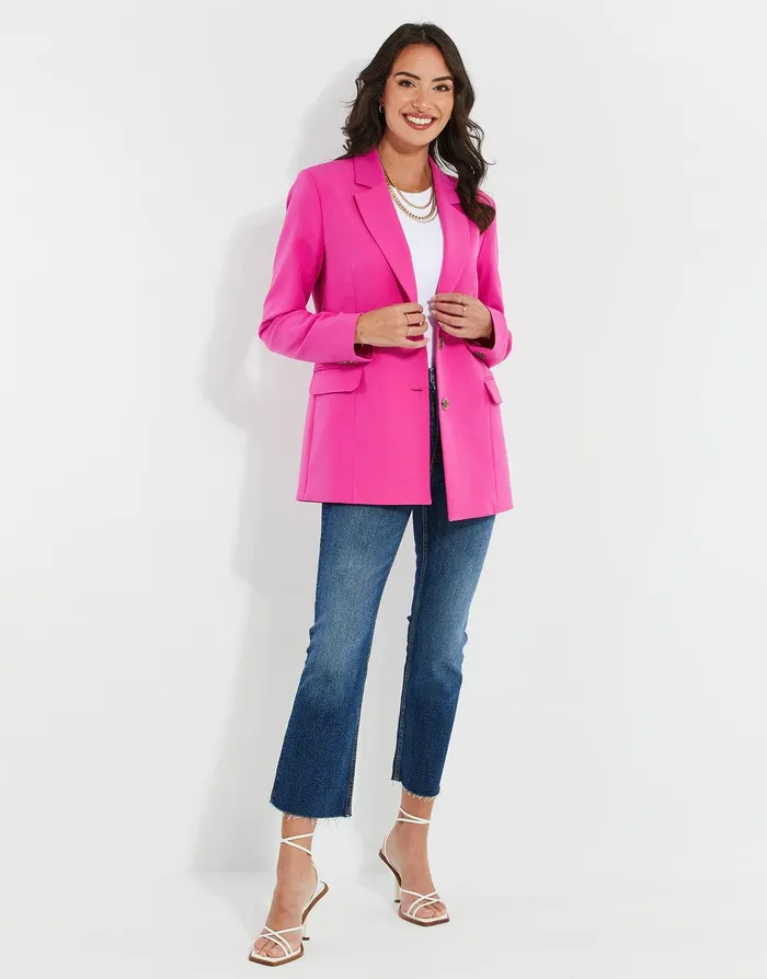Women Pink Single Breasted Relaxed Fit Blazer Pink Threadbare Blazers
