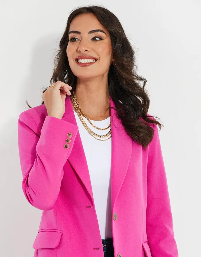 Women Pink Single Breasted Relaxed Fit Blazer Pink Threadbare Blazers