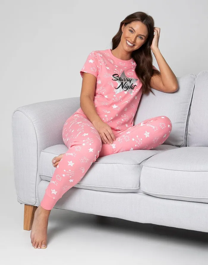 Women Pink Star Loungewear 2Piece Set Pink Threadbare Loungewear