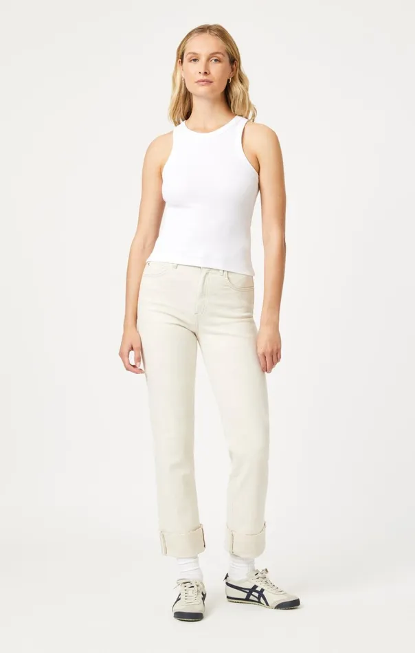Women Racer Back Tank Top In White Mavi Jeans Tops and TShirts