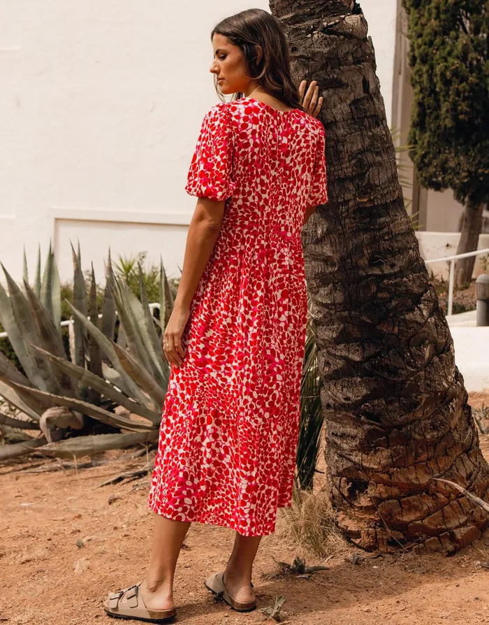 Women Red Abstract Spot Print Puff Sleeve Tiered Smock Midi Dress Red Threadbare Dresses Women Red Abstract Spot Print Puff Sleeve Tiered Smock Midi Dress Red Threadbare Dresses