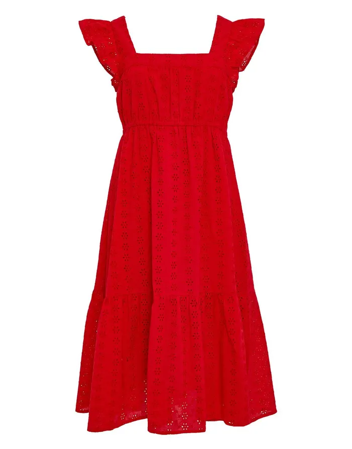 Women Red Broderie Anglaise Frill Sleeve Tiered Midi Smock Dress Red Threadbare Dresses Women Red Broderie Anglaise Frill Sleeve Tiered Midi Smock Dress Red Threadbare Dresses