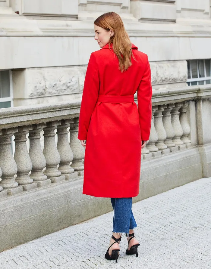 Women Red Collared Belted Formal Coat Red Threadbare Jackets and Coats Women Red Collared Belted Formal Coat Red Threadbare Jackets and Coats