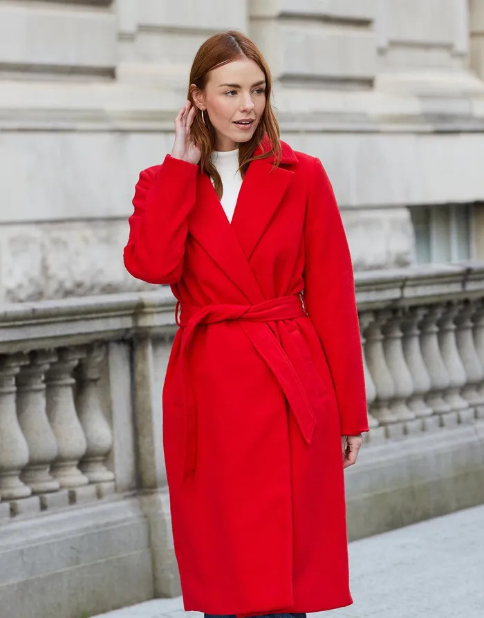 Women Red Collared Belted Formal Coat Red Threadbare Jackets and Coats Women Red Collared Belted Formal Coat Red Threadbare Jackets and Coats