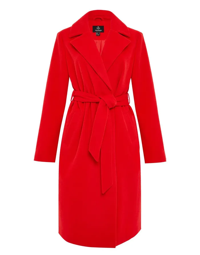 Women Red Collared Belted Formal Coat Red Threadbare Jackets and Coats Women Red Collared Belted Formal Coat Red Threadbare Jackets and Coats