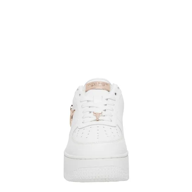 Women Rich White Leather Rose Gold Metallic Sneakers Windsor Smith Platform Sneakers