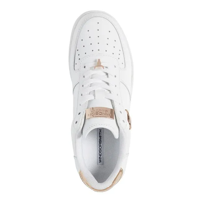 Women Rich White Leather Rose Gold Metallic Sneakers Windsor Smith Platform Sneakers