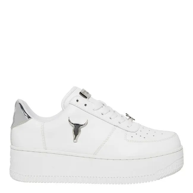 Women Rich White Leather Silver Metallic Sneakers Windsor Smith Platform Sneakers