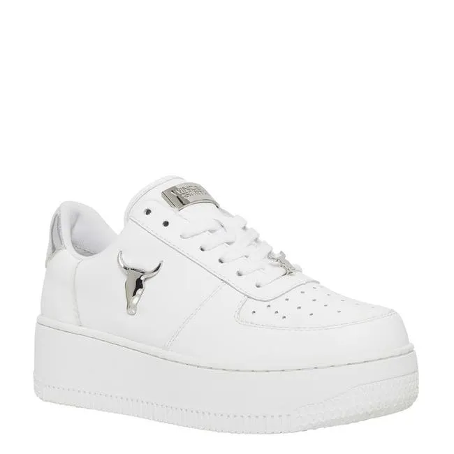 Women Rich White Leather Silver Metallic Sneakers Windsor Smith Platform Sneakers