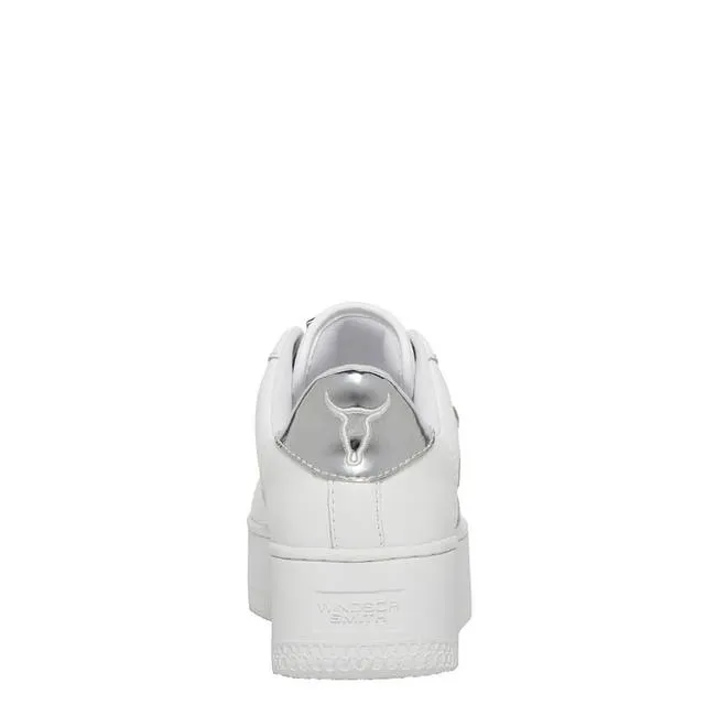Women Rich White Leather Silver Metallic Sneakers Windsor Smith Platform Sneakers