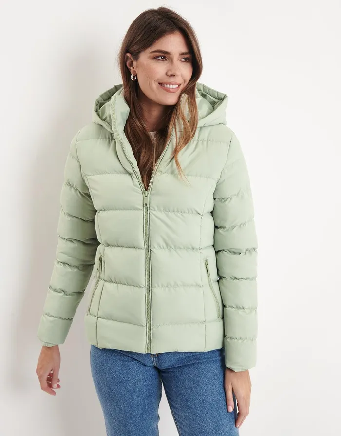 Women Sage Hooded Puffer Jacket Sage Threadbare Jackets and Coats
