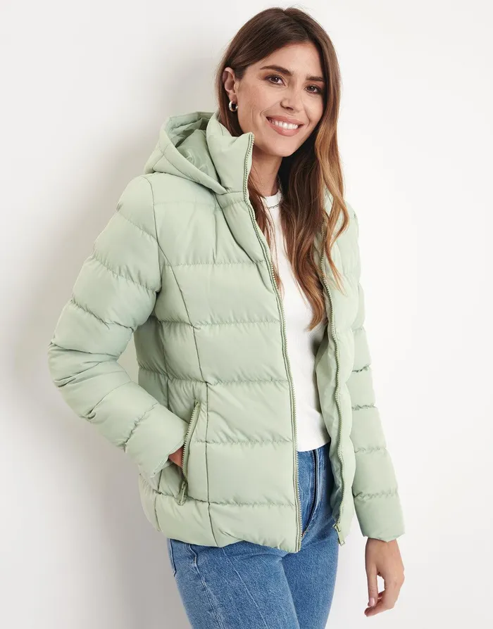 Women Sage Hooded Puffer Jacket Sage Threadbare Jackets and Coats Women Sage Hooded Puffer Jacket Sage Threadbare Jackets and Coats