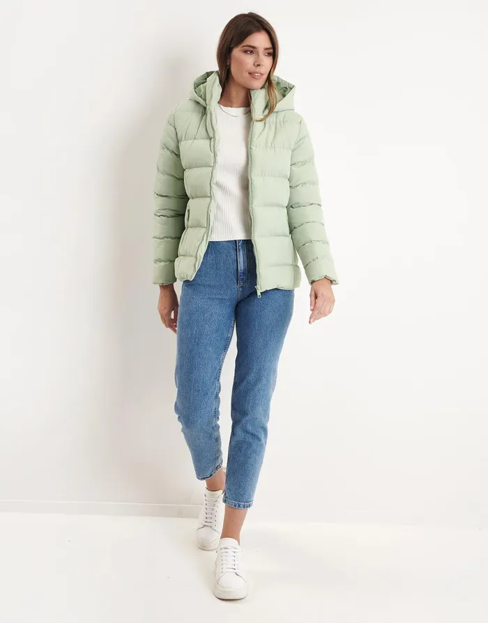 Women Sage Hooded Puffer Jacket Sage Threadbare Jackets and Coats Women Sage Hooded Puffer Jacket Sage Threadbare Jackets and Coats