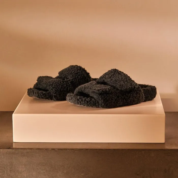 Women Sandals James Perse Women039S Double Strap Shearling Slide Charcoal