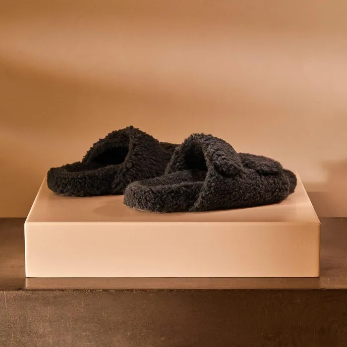 Women Sandals James Perse Women039S Double Strap Shearling Slide Charcoal