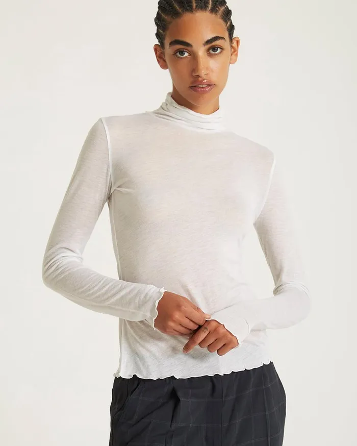 Women Saturdays NYC Tees and Knit Tops Sofia Lightweight Turtleneck Top Ivory