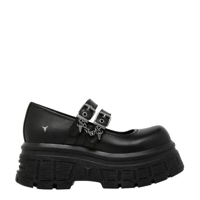 Women Scary Black Leather Platform Shoes Windsor Smith Platforms