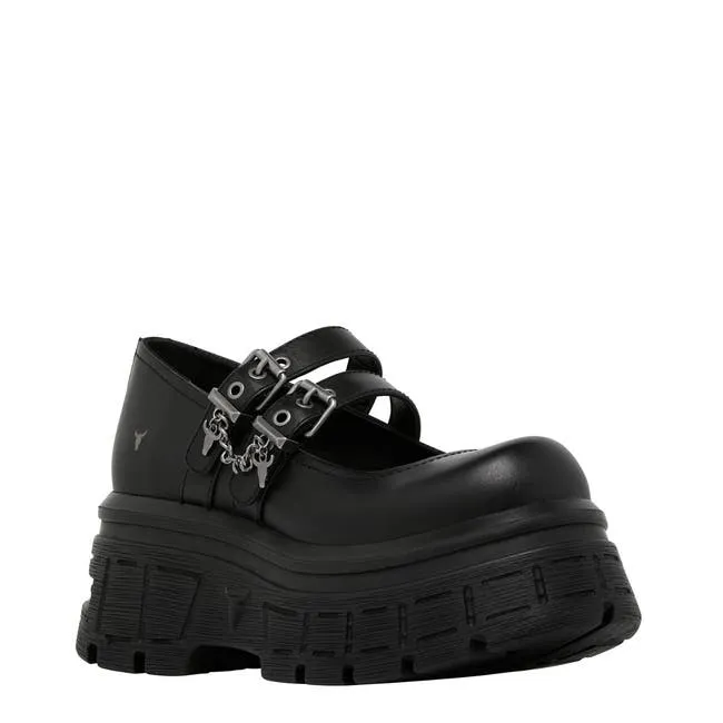 Women Scary Black Leather Platform Shoes Windsor Smith Platforms