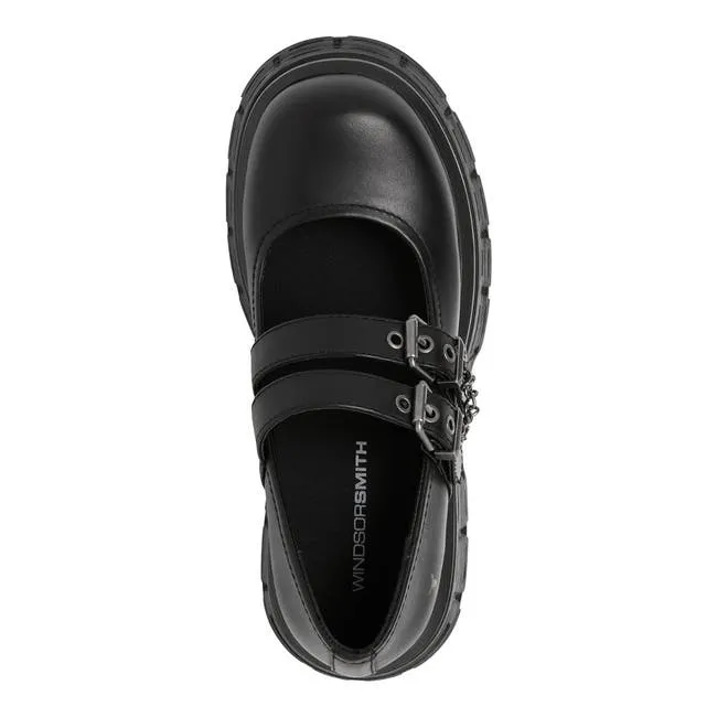 Women Scary Black Leather Platform Shoes Windsor Smith Platforms