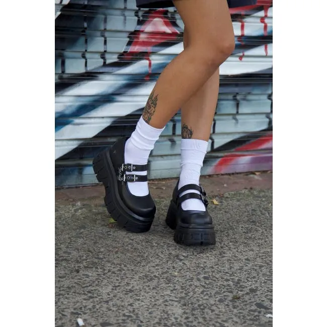 Women Scary Black Leather Platform Shoes Windsor Smith Platforms