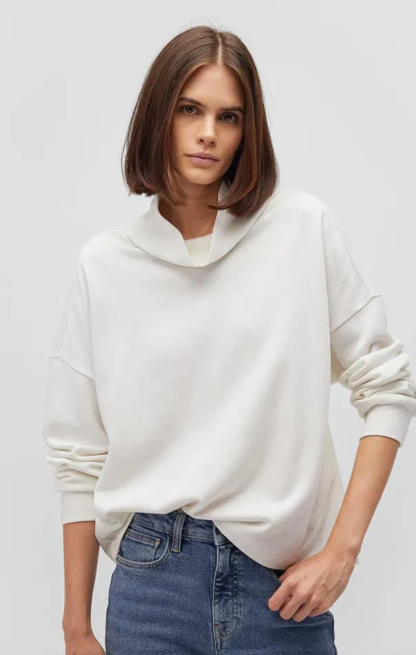 Women Shawl Neck Sweater In Antique White Mavi Jeans Sweaters