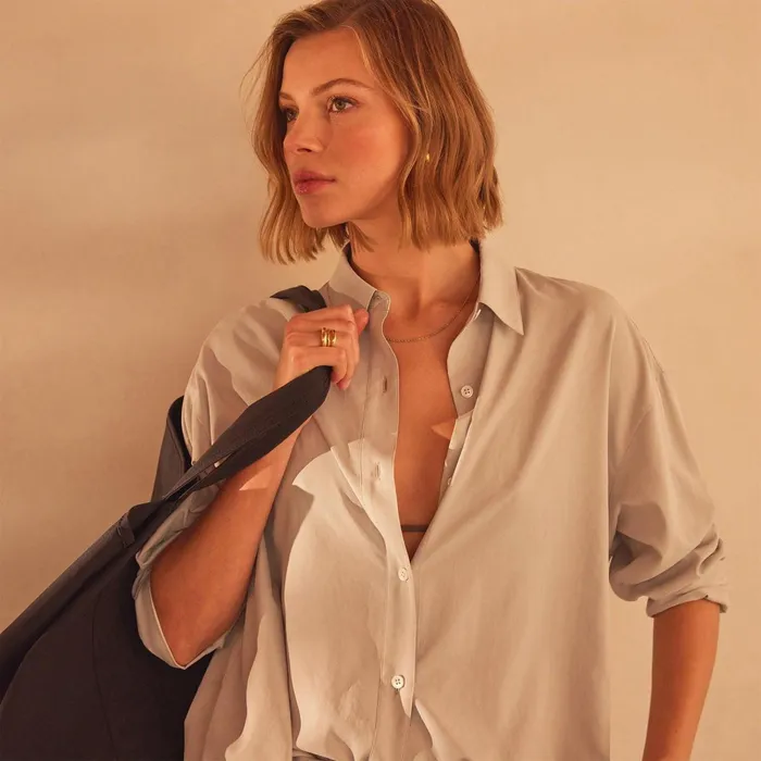 Women Shirting James Perse Lightweight Matte Satin Fluid Shirt Salt