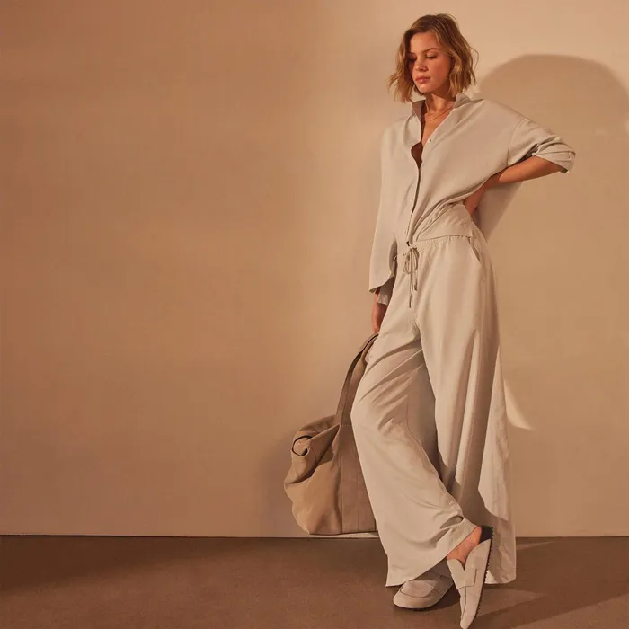 Women Shirting James Perse Lightweight Matte Satin Fluid Shirt Salt