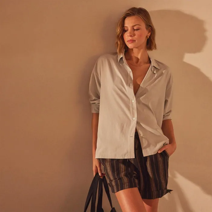 Women Shirting James Perse Lightweight Matte Satin Fluid Shirt Salt