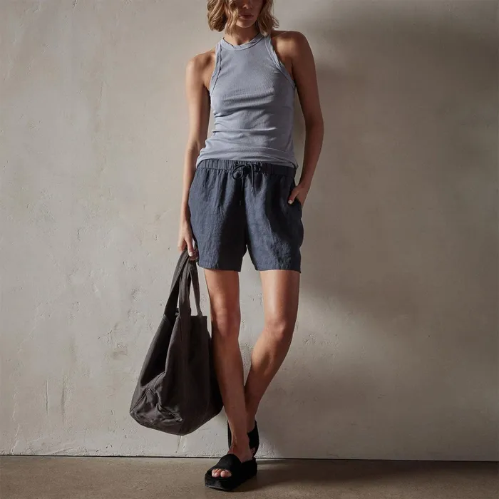 Women Shorts James Perse Lightweight Linen Short Blue Oil