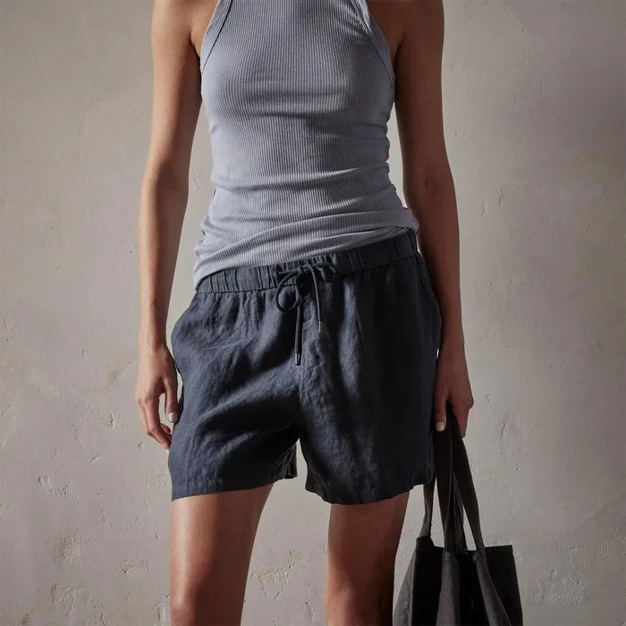 Women Shorts James Perse Lightweight Linen Short Blue Oil