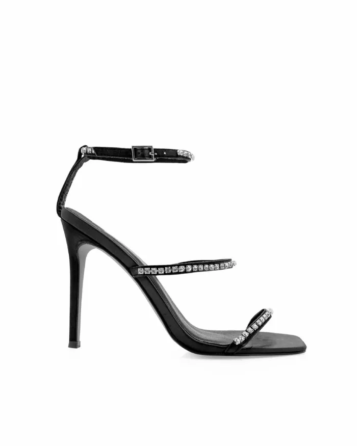 Women Stiletto Heels Billini GIULIANA 8211 BLACK SATINDIAMANTE
