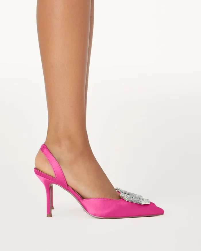 Women Stiletto Heels Billini KATIE 8211 MAGENTA SATIN