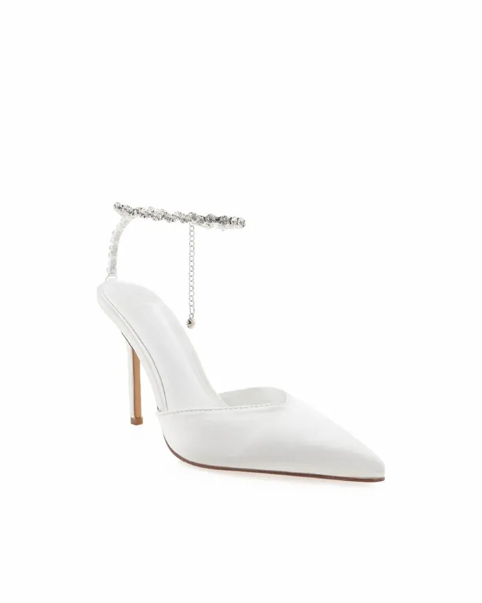 Women Stiletto Heels Billini QUINLEE 8211 WHITE SATINPUMPS